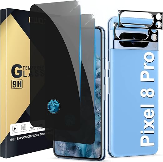 Photo 1 of [2+2 Pack] Pixel 8 Pro Privacy Screen Protector, 2 Pack Privacy Tempered Film with 2 Pack Camera Lens Tempered Glass, High Clarity, Bubble Free, Anti-Spy Protection for Google Pixel 8 Pro 5G Screen 2 BOXES 