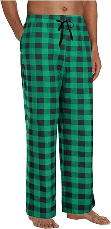 Photo 1 of    XL   Mens Plaid Pajama Pants Classic Check Lounge Long Sleep Pant Elastic Waist Soft PJ Bottoms Homewear with Pockets