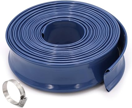 Photo 1 of 1-1/2" x 100 FT Pool Backwash Hose Blue Heavy-Duty Discharge Hose Reinforced PVC Lay Flat Flexible Pump Hose for Swimming Pool With 1 Clamp,Weather and Burst Resistant