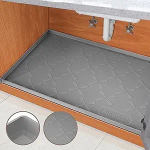 Photo 1 of SIKADEER Under Sink Mat Hold up to 3.3 Gallons Liquid, Waterproof, 34" x 22" Silicone, , Kitchen Bathroom Cabinet Mat and Protector for Drips Leaks Spills Tray (Black) Black 34'' x 22''