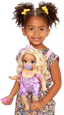 Photo 1 of Disney Princess Rapunzel Baby Doll Deluxe with Tiara, Carrier, Plush Friend, Pacifier, Bib & Baby Bottle [Amazon Exclusive]
