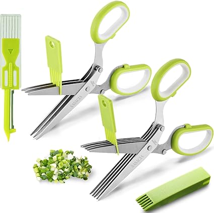 Photo 1 of 2 Packs  Scissors Set - Herb Scissors with 5 Blades and Cover, Herb shears with 3 Blades, Shred Silk Knife, Cool Kitchen Gadgets for Cutting Fresh Garden Herbs. Also Used for Cutting Paper.…