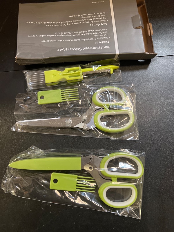 Photo 2 of 2 Packs  Scissors Set - Herb Scissors with 5 Blades and Cover, Herb shears with 3 Blades, Shred Silk Knife, Cool Kitchen Gadgets for Cutting Fresh Garden Herbs. Also Used for Cutting Paper.…