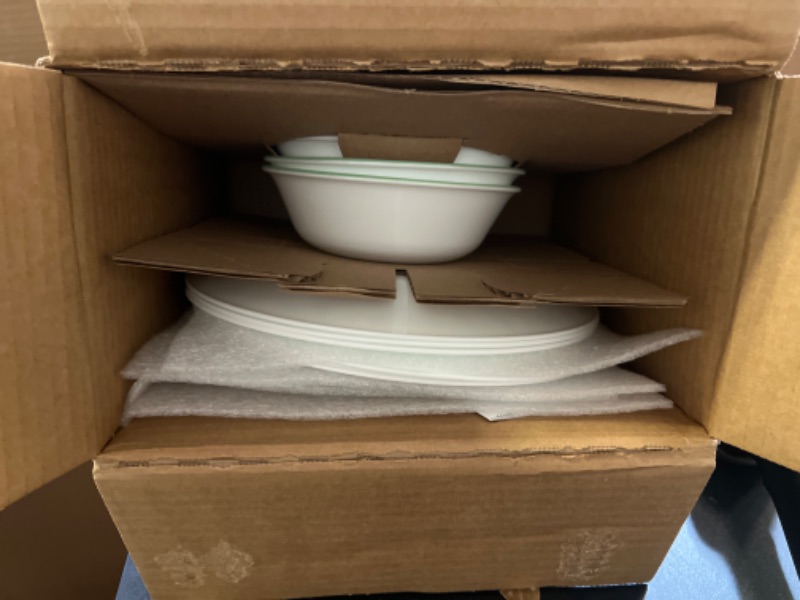 Photo 2 of Corelle Vitrelle 18 Piece Glass Dinnerware Sets, Service for 6, Triple Layer Chip & Crack Resistant Glass Plate and Bowl Sets, Spring Blossom Green