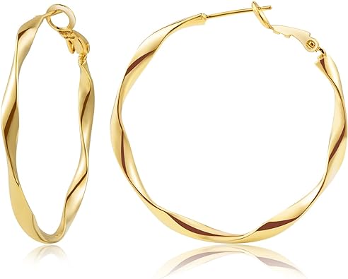 Photo 1 of 24K Gold Plated Twisted Big Hoop Earrings for Women, 2.0