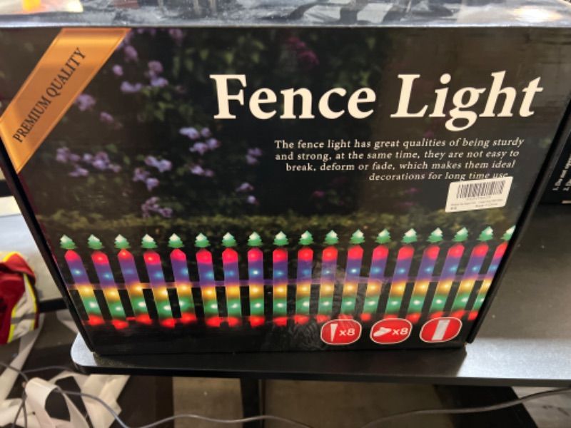 Photo 3 of 8 Pack Lighted Garden Fence, Christmas Tree Fence Lights, 110 Inch Garden Fence Lights with Christmas Tree Shape, 8 Modes White Plastic Picket Decorative Fence Lights for Garden Xmas (Multicolor)
