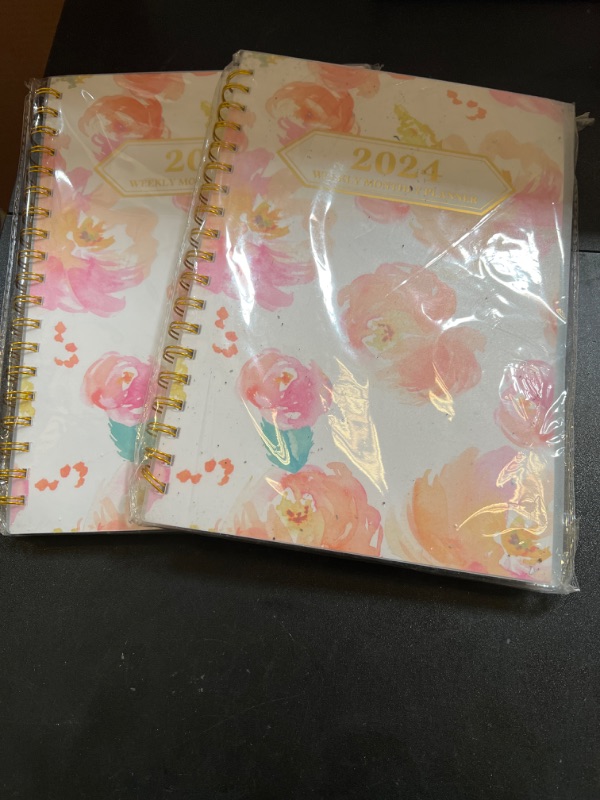 Photo 2 of Ymumuda Planner 2024, 12-Month Planner from JAN.2024 to DEC.2024, 7" X 10", Weekly Monthly Planner 2024 with Waterproof Cover, Sticky Index Tabs, Large Writing Blocks, Floral 07   2 pack 
