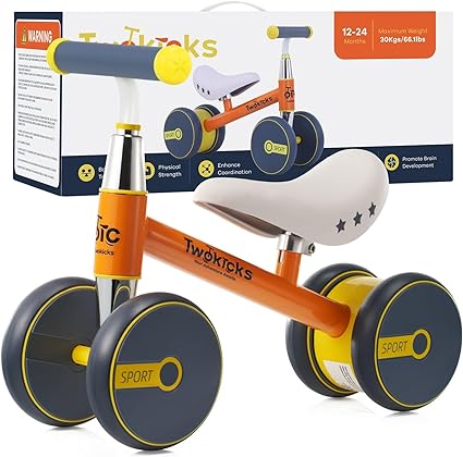 Photo 1 of TwoKicks Baby Balance Bike – 12-24 Month Boys Girls – Adjustable Seat for 1-2 Year Old Toddlers – Easy to Assemble – First Birthday Gifts 4 Wheels Ride On Bike Toys