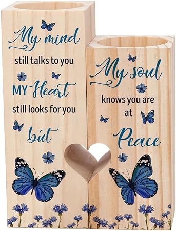 Photo 1 of XQLZY My Mind Still Talks to You Heart Wooden Candle Holder, Memorial Gift for A Loved One, Bereavement Sympathy Gift for Loss of Mom Dad Grandparent, Funeral Mourning Decor, Gift For Memorial Service
