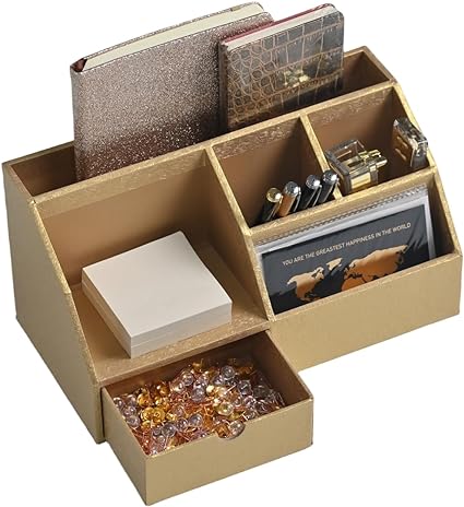 Photo 1 of BOLDFOX Gold Paper Desk Organizer,Office Desk Accessories with 1 Drawer Organizer