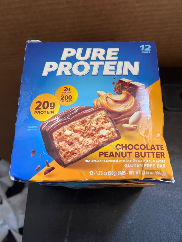 Photo 1 of Pure Protein Bars, High Protein, Nutritious Snacks to Support Energy, Low Sugar, Gluten Free, Chocolate Peanut Butter, 1.76oz, 12 Count (Pack of 1) (Packaging May Vary)  bb   02-23-2025