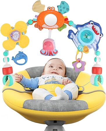 Photo 1 of Jenilily Stroller Arch Crib Toys with Teether, Rattle, Crinkle Sound, Mirror for Baby Infant 0-6 Months, Newborn Car Seat Toys for 0 3 6 9 12 Months Toddlers