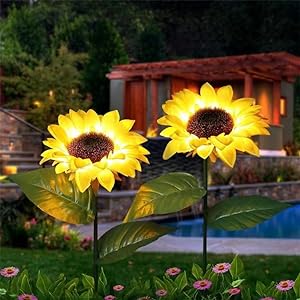 Photo 1 of XBllcyiv 2 Pack Solar Sunflower Lights, Solar Garden Light with Real Looking Flowers Outdoor Waterproof Solar Stake Lights for Back Yard, Flower Bed, Pathway, Patio, Porch, Fall Decoration
