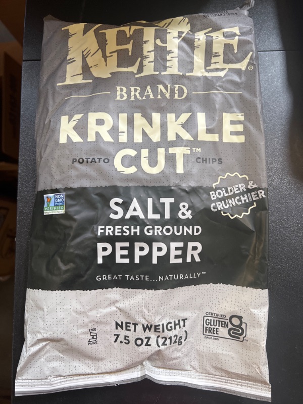 Photo 2 of    BB 05-29-2024   Kettle Brand Potato Chips, Krinkle Cut, Salt & Fresh Ground Pepper Kettle Chips, 2 Oz