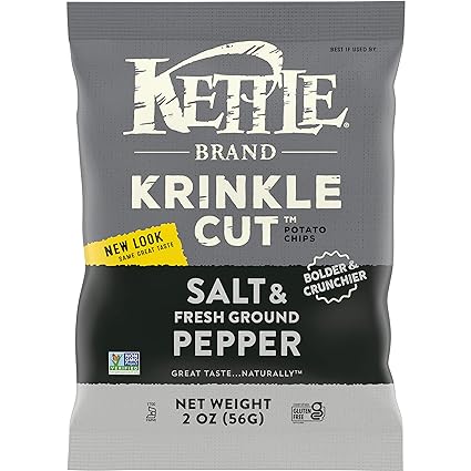 Photo 1 of    BB 05-29-2024   Kettle Brand Potato Chips, Krinkle Cut, Salt & Fresh Ground Pepper Kettle Chips, 2 Oz