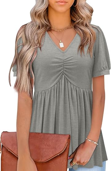 Photo 1 of    SIZE  XXL  Short Sleeve Tunic Tops Dressy Summer Shirts Loose Comfy Blouses