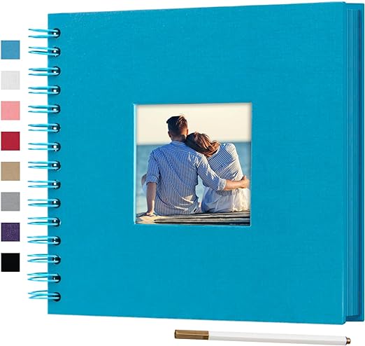 Photo 1 of 8 x 8 Inch Small DIY Scrapbook Photo Album with Cover Photo 80 Pages Hardcover Craft Paper Photo Album for Guest Book, Anniversary, Valentines Day Gifts (Blue, 8 x 8 inch)