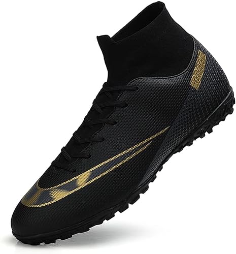 Photo 1 of size 4.5--Turf Soccer Shoes Men Football Boots Cleats Black/White High Top Training/Track Athletic Sneakers
