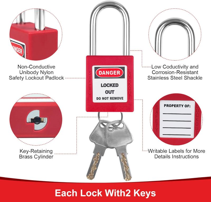 Photo 1 of 2pack Lockout Tagout Locks Set - 5pcs Red Loto Locks, Lockout Locks Keyed Different, 2 Keys Per Lock, OSHA Compliant Lock Out Tag Out Padlocks, Safety Padlocks for Electrical Lockout Tag Out Kits
