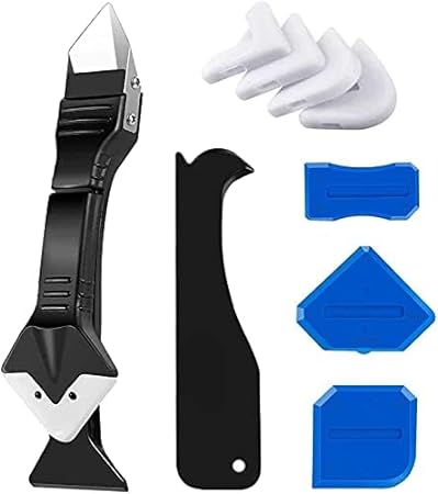 Photo 1 of 3 in 1 Silicone Caulking Tools?Stainless Steel Head?, Sealant Finishing Tool Grout Scraper Remover with 5pcs Replaceable Multi-Angle Silicone Pads for Kitchen Bathroom Window Sink Joint Repair
