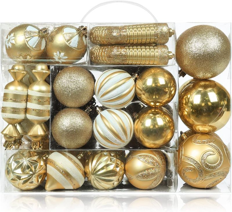Photo 1 of AMS 81ct Christmas Ball Ornaments Holiday Tree Decorations in a Reusable Hand-Help Gift Box for Xmas Tree Decor(Gold)
