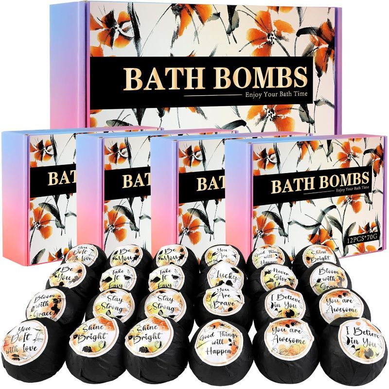 Photo 1 of 48 Pcs Bath Bombs with Inspirational Messages for Women Gift Set Natural and Organic Bath Bombs with Moisturizing Shea Butter Essential Oils for Mom Wife Girlfriend Her Gift with Mesh Bags
