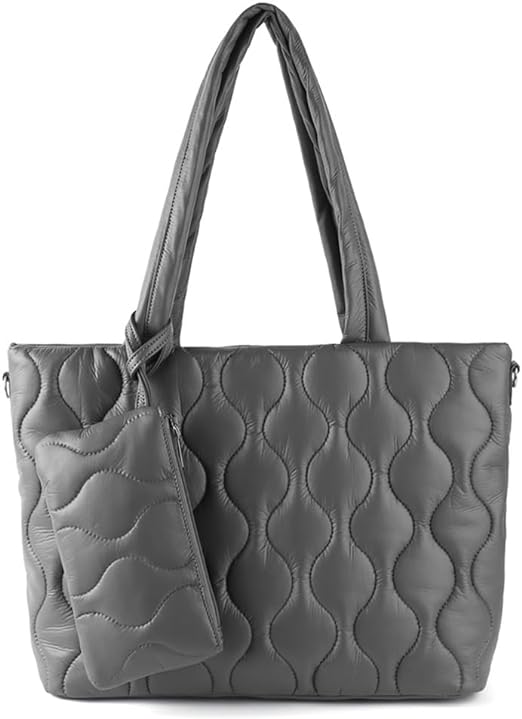 Photo 1 of   Tote Bag with zipper for Women, Large Quilted Handbags,Shoulder Bag,Top Handle Satchel for Travel,Work
