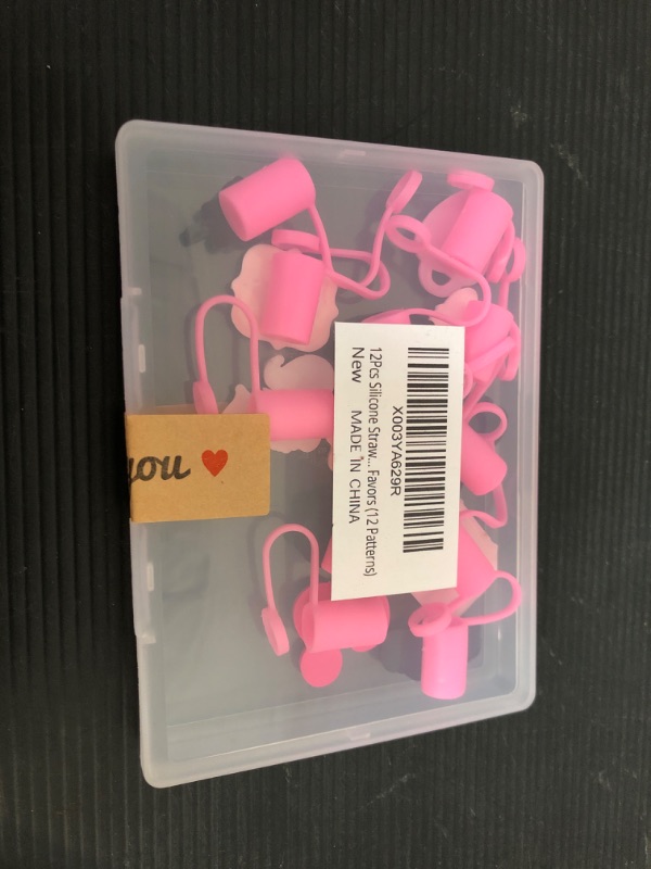 Photo 2 of 12Pcs Silicone Straw Tips Cover, 10 mm Reusable Cute Pink Drinking Straw Covers Cap, Dust Proof Plugs Decorations Cap Protector, Portable Cute Straw Tips Covers for Pink Party Favors (12 Patterns) 12Pcs pink straws