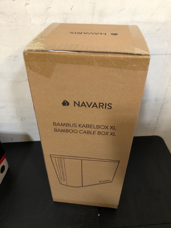 Photo 2 of Navaris Cable Tidy Box - Bamboo Cable Storage Box Organizer for Wires, Cables, Extension Sockets, Chargers and Power Plug Cords - 15.5" x 6.3" x 6.3"