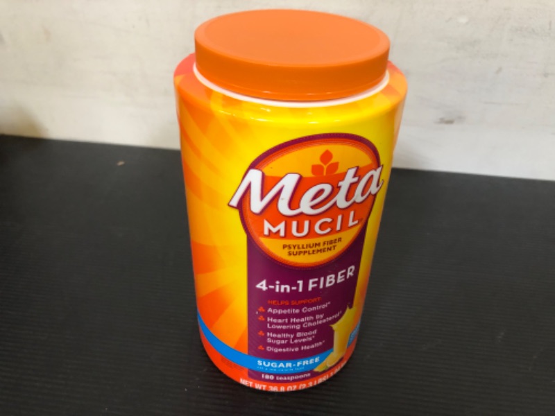 Photo 2 of Metamucil, Daily Psyllium Husk Powder Supplement, Sugar-Free Powder, 4-in-1 Fiber for Digestive Health, Orange Flavored Drink, 180 teaspoons