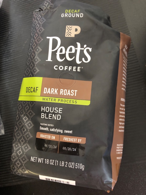 Photo 2 of Peets Coffee Coffee, Ground, Dark Roast, Decaf House Blend, Decaf, Peetnik Pack - 18 oz