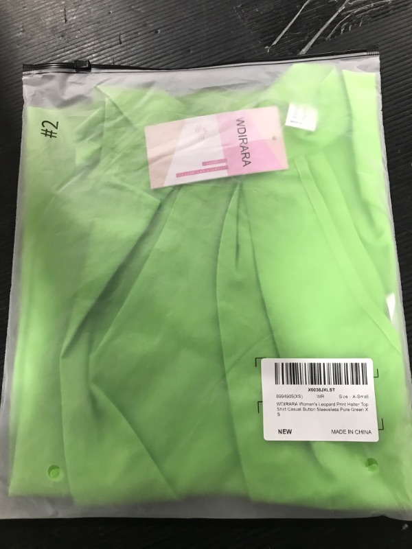 Photo 2 of WDIRARA Women's Leopard Print Halter Top Shirt Casual Button Sleeveless Pure Green XS