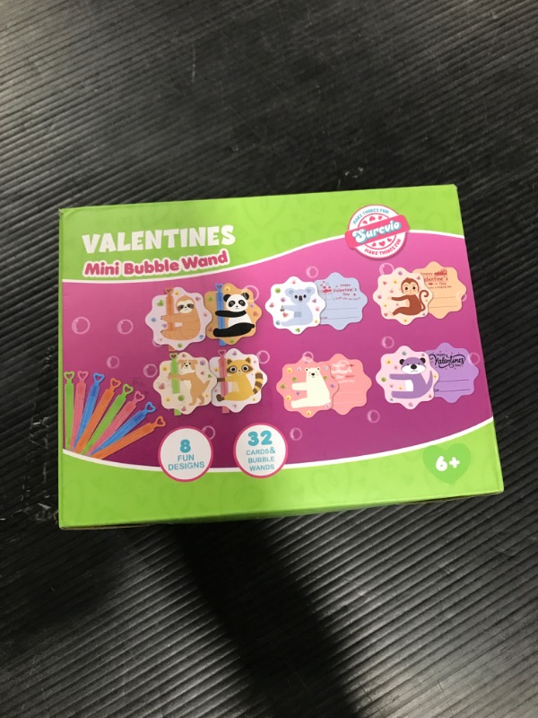 Photo 2 of Valentines Day Gifts for Kids, 32 Pack Mini Bubble Wands with Valentines Animal Themes Greeting Cards for Kids, Valentine's Day School Prize Party Favor, Classroom Exchange Gift Set Style 1
