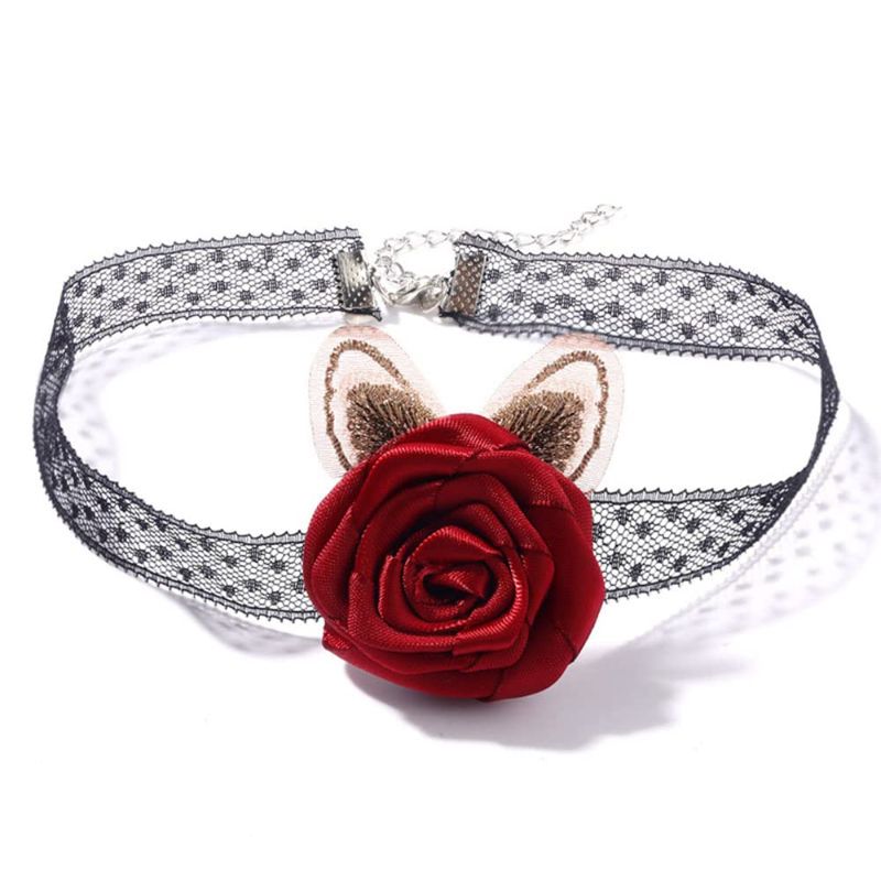 Photo 1 of Rose Choker Necklace for Women Retro Flower Choker for Girls Lace Collar Chokers Red Rose Choker for Party Cosplay Accessories 