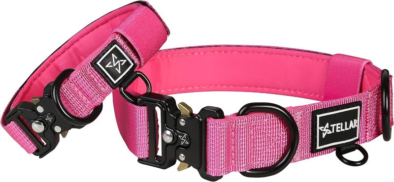 Photo 1 of Stellar Ménage Premium Dog Collar - Adjustable Tactical Collar with Breathable Neoprene Lining & Quick-Release Metal Buckle (Size 7, Cherry Blossom Pink) Size 7 Cherry Blossom Pink