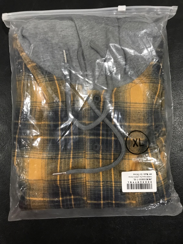 Photo 2 of [Size XL] JMIERR Flannel Hoodies for Men Casual Button Down Plaid Long Sleeve Lightweight Shirts Jackets X-Large 1yellow