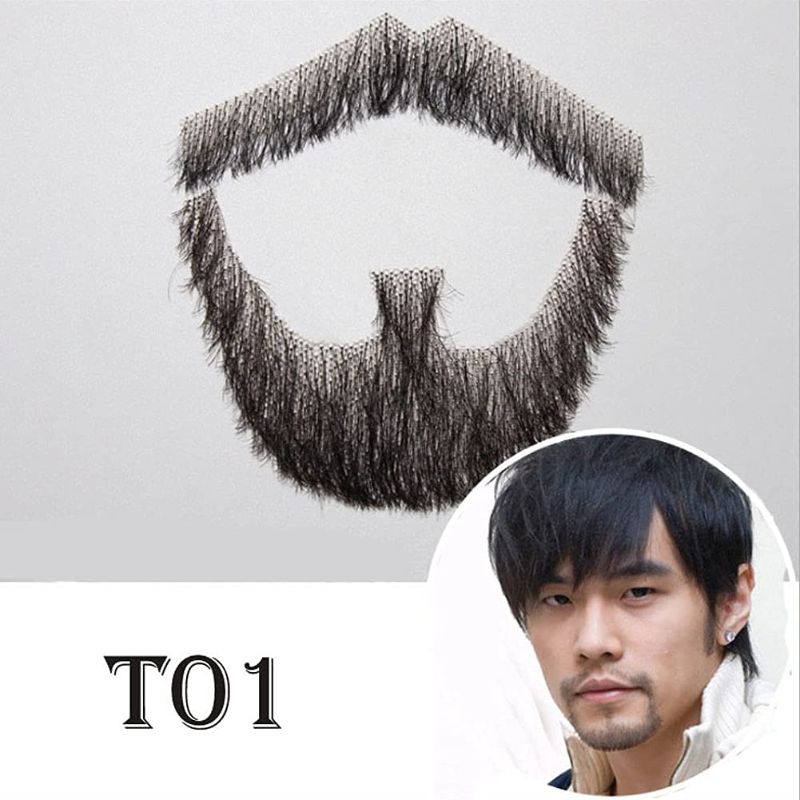 Photo 1 of Fake Beard Realistic Entertainment/Drama/Party/Movie, Mustache Fake Facial Hair, Fake Beard Facial Hair Goatee Attached with Sticker for Easy Application Model T01 T01 Realistic Black