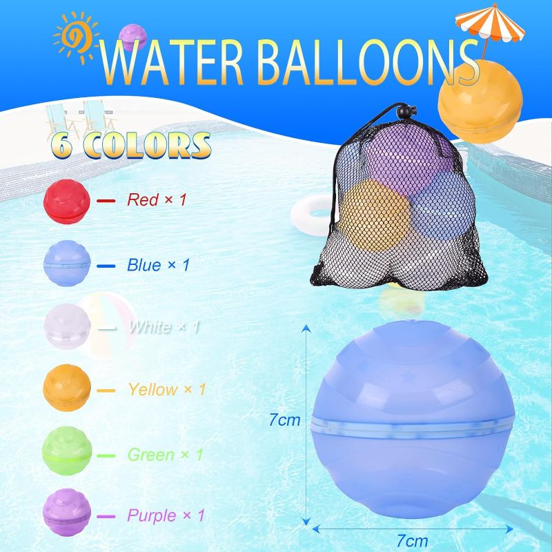 Photo 1 of 6Pcs Reusable Water Balloons For Kids Adults, Quick Fill Magnetic Silicone Water Balloons with Mesh Bag, Anti Slip Shell Design, Refillable Water Balloons for Summer Water Toys