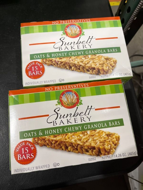 Photo 1 of Sunbelt Bakery Oats & Honey Chewy Granola Bars, Value Pack, 1.0 OZ, 15 Count (2 BOXES) BB JUNE 30 2024