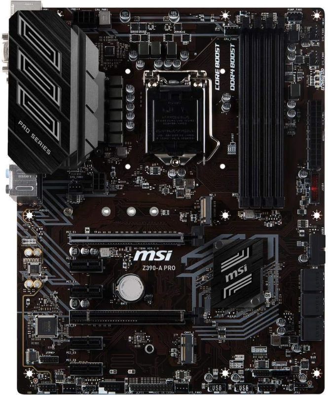 Photo 1 of MSI Z390-A PRO LGA1151 (Intel 8th and 9th Gen) M.2 USB 3.1 Gen 2 DDR4 HDMI DP CFX Dual Gigabit LAN ATX Z390 Gaming Motherboard
