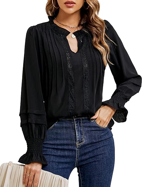 Photo 1 of Blooming Jelly Womens Dressy Casual Tops Mock Neck Business Work Blouses Swiss Dot Keyhole Fall Fashion 2023 - XL
