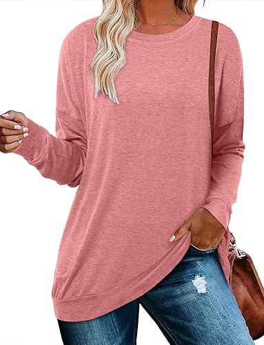 Photo 1 of Magritta Womens Tunic Tops Casual Long Sleeve Round Neck Stretchy Loose Fit Sweatshirt Pullover Shirts with Pockets - S 