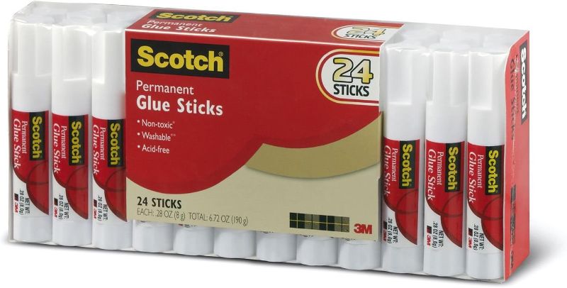 Photo 1 of Scotch MMM600824S Permanent Glue Stick (Pack of 24), Clear
