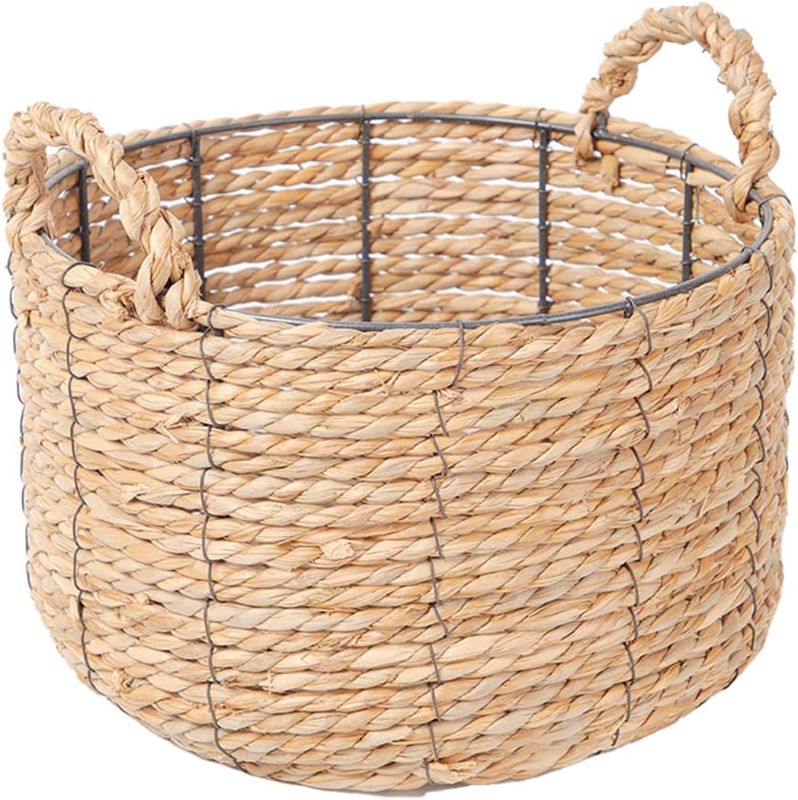 Photo 1 of KINGWILLOW Water Hyacinth Wicker Round Storage Basket with Handles, 12''x 7''

