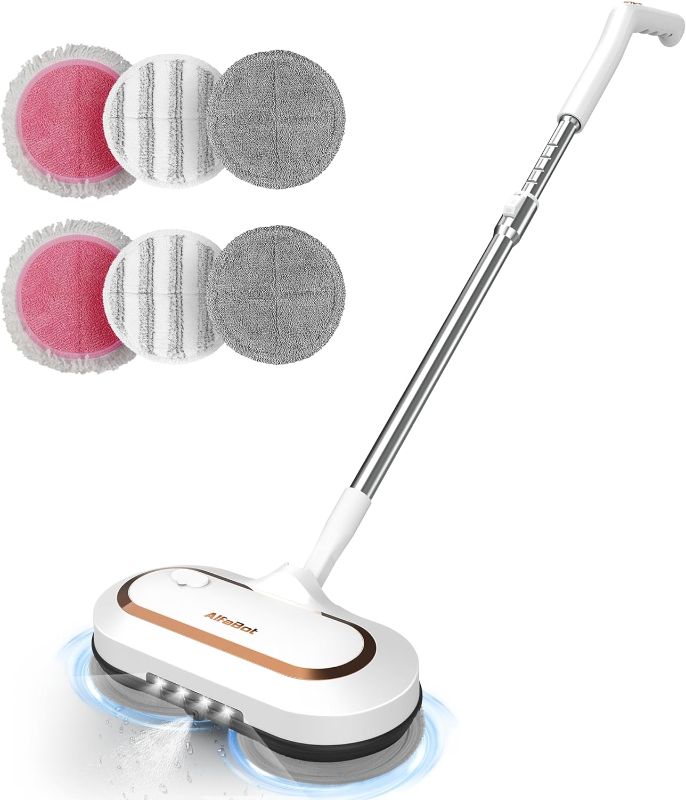 Photo 1 of STOCK PHOTO FOR REFERENCE - Electric Mop, AlfaBot S2 Cordless Spin Mop for Floor Cleaning, with LED Headlight and Sprayer/400ML Big Tank/60 Mins Runtime, Lightweight Floor Scrubber for Hardwood Floors, Tile, Laminate

