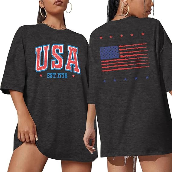 Photo 1 of USA Shirt American Flag Shirts : Women 4th of July T-Shirt Oversized Patriotic Shirts Casual America Flag Print Tee Top - xl
