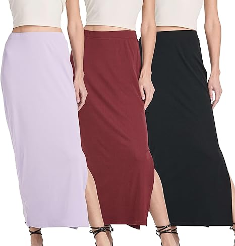 Photo 1 of Real Essentials 3 Pack: Women's Ribbed High Waisted Maxi Skirt with Side Slit - Casual Long Pencil Skirt - xl 