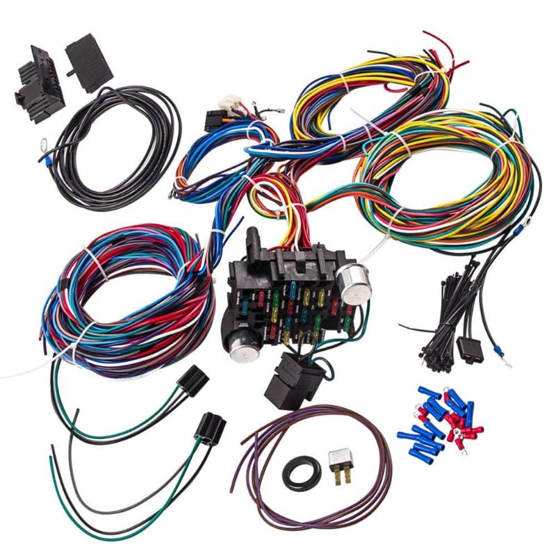 Photo 1 of Auto Parts Prodigy Universal Wiring Harness Kit - 21 Circuit Long Wires Standard Color Wiring Harness Kit Replacment for Chevy Mopar Hotrods Ratrods Ford Chrysler Universal Automotive Wiring
