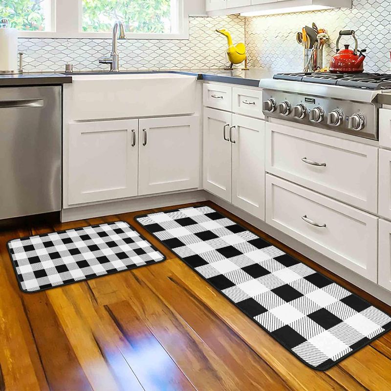 Photo 1 of Buffalo Plaid Kitchen Rugs and Mats Non-Slip, Washable, Absorbent Stain Resistant,Durable and Easy to Clean,Anti Fatigue for Kitchen, Sink, Office, Laundry, 17"x47"+17"x30"
