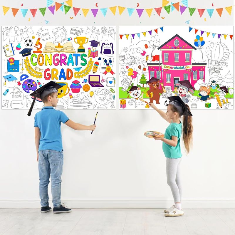 Photo 1 of 2 Pack Graduation Giant Coloring Poster Grad Big Jumbo Kids Coloring Tablecloth Table Wall Coloring Pages Large Coloring Sheet Craft for Classroom Home Activity Congrats Grad Gifts Party Favors Decor
